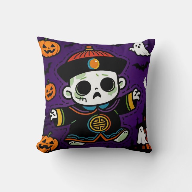 Söt kinesisk zombie Halloween  Kudde (Framsida)