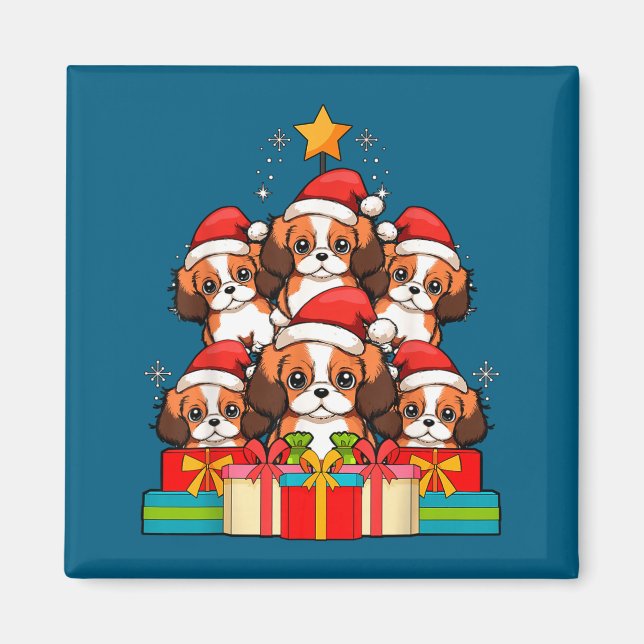 Söt King Charles Cavalier Le Hund Julgran X Magnet (Framsidan)