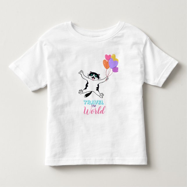Söt Kisse Reser Jorden Runt T Shirt (Framsida)