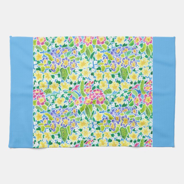 Söt Kitchen Towel, Vår Primroses, Himlar Blue Kökshandduk (Horisontell)