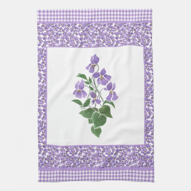Söt Kitchen Towel, Violets and Check Gingham Kökshandduk (Vertikal)