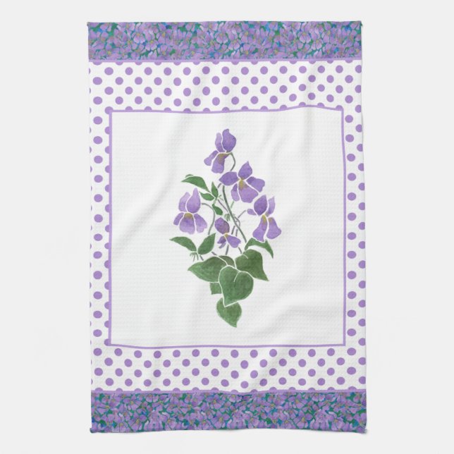 Söt Kitchen Towel, Violets and Polka dots Kökshandduk (Vertikal)