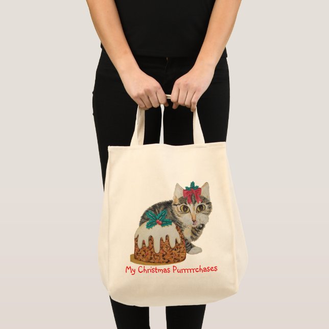 Söt kitten grått tabby katt, klädd till julklump tygkasse (Framsida (produkt))