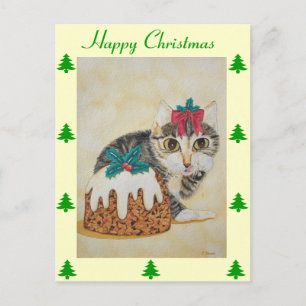 Söt kitten grått tabby slickande tass christmas helg vykort