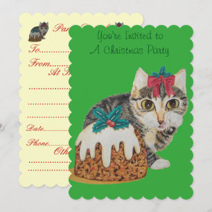 Söt kitten grått tabby slickande tass christmas inbjudningar