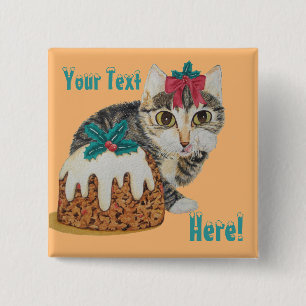 Söt kitten grått tabby slickande tass christmas knapp
