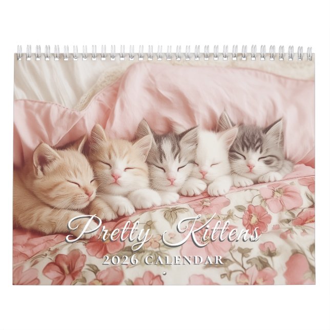 Söt Kittens Pastel Rosa 2026 Wall Calendar Kalender (Omslag)
