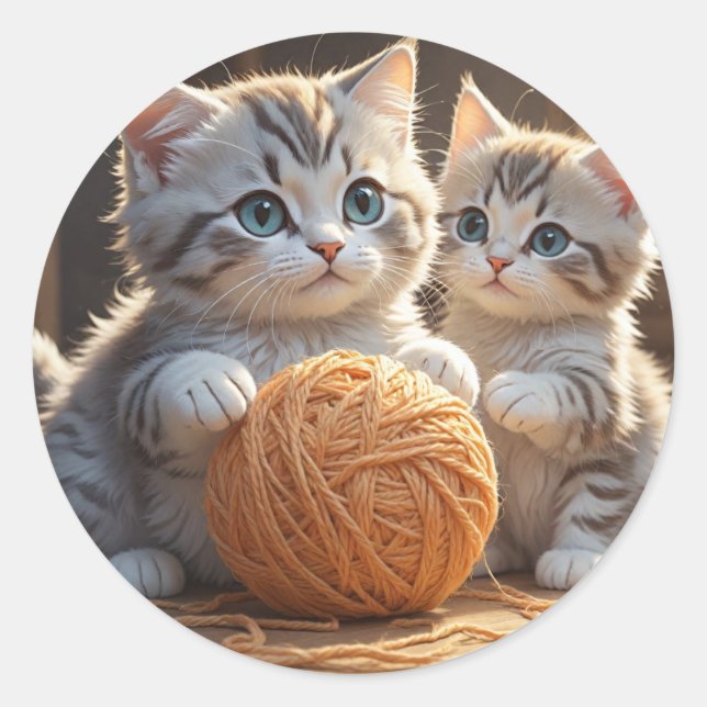 söt Kittens Runt Klistermärke (Framsida)