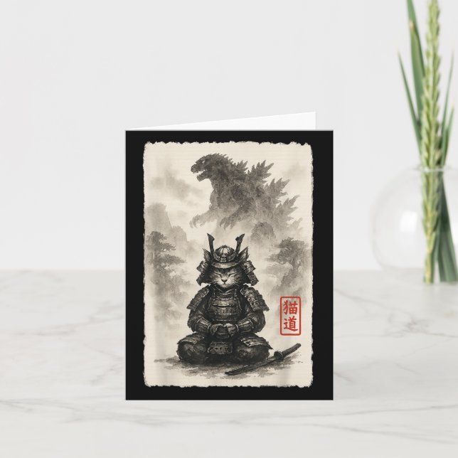 Söt Kitty Catzilla Ilsken Kaiju Anime Katt Monster Kort (Framsida)
