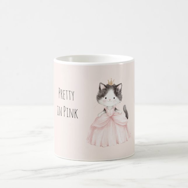Söt Kitty i Rosa Klänning Krona Kaffemugg (Center)