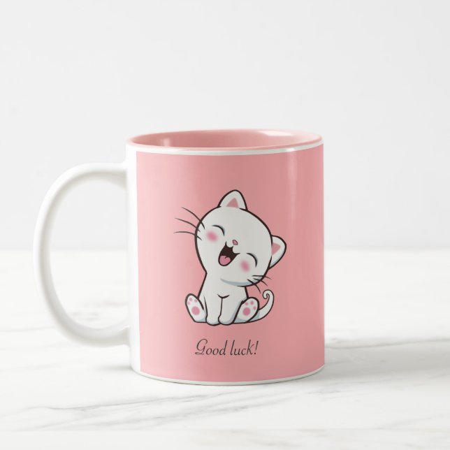 Söt Kitty Katt & Hjärta på Rosa Två-Tonad Mugg (Vänster)