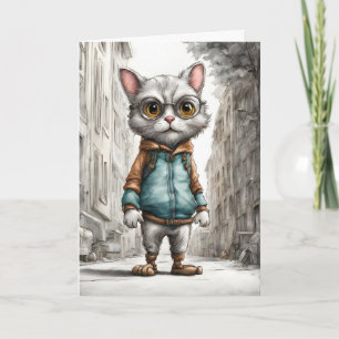 Söt Kitty Katt på Promenad Blank Kort