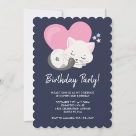 Söt Kitty Katt sover med en stor hjärtans födelsed Inbjudningar