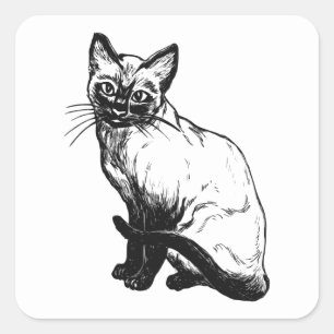 Söt Kitty Kittens Illustration Svart Vit Katt Fyrkantigt Klistermärke