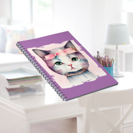 Söt Kitty Med Rosa Slinga Spiral Foto Anteckningsb Anteckningsbok
