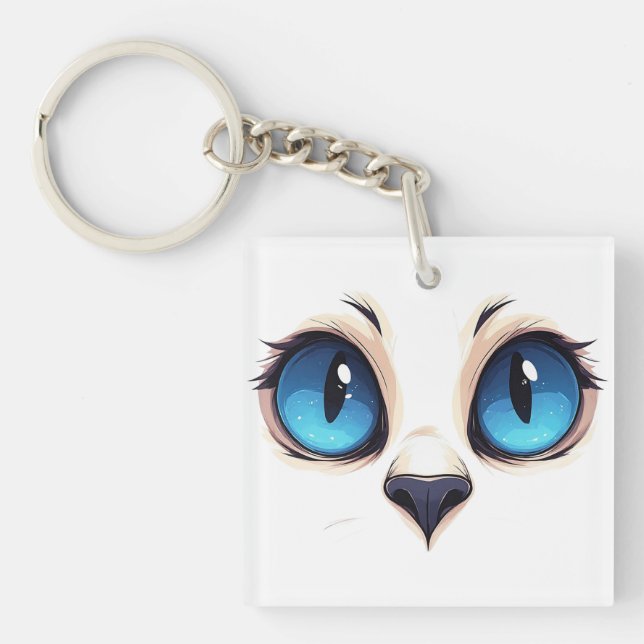 Söt Kitty-ögon närbild Tecknad Katt Ansikte Illust (Framsidan)