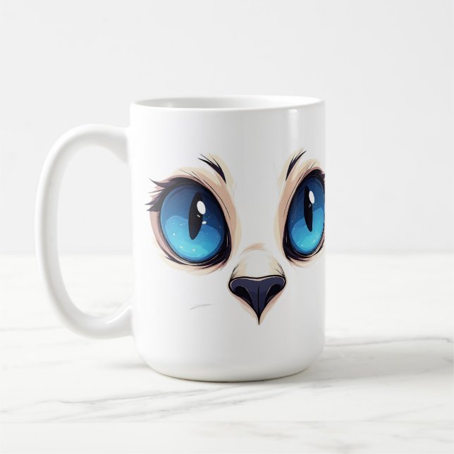 Söt Kitty-ögon närbild tecknad katt ansikte illust Kaffemugg (Vänster)