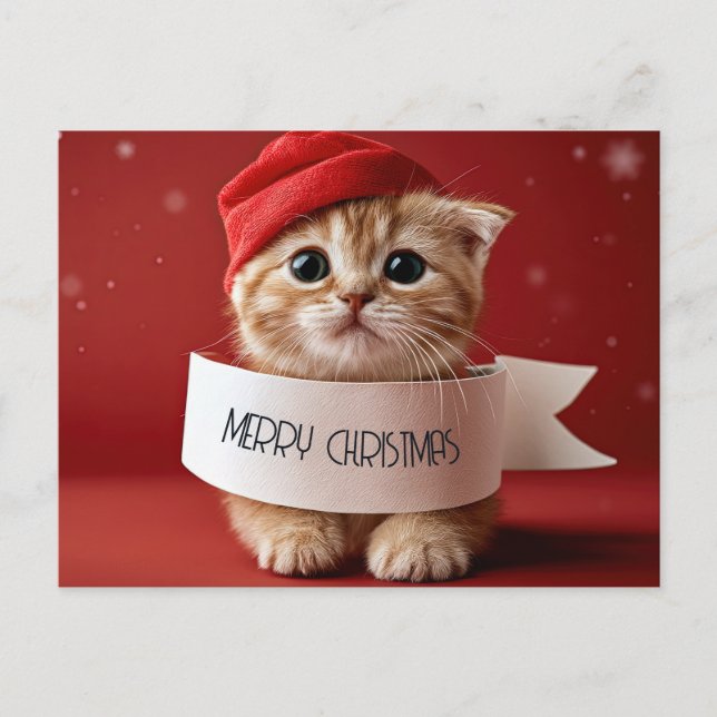Söt Kitty Röd Jul Helg Vykort (Framsida)