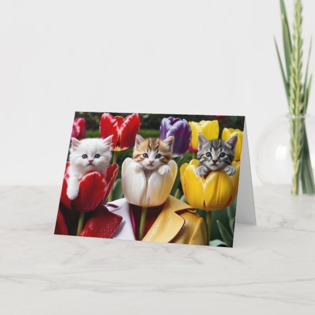Söt Kitty Tulpaner Välkomstkort Kort (Framsida)