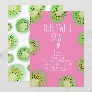 Söt Kiwi Frukt Födelsedag Vattenfärg Rosa Alla Åld Inbjudningar