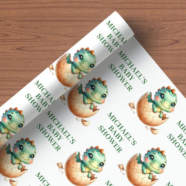 Söt kläckning snart Baby Dino Dusch Inpackningspap Presentpapper (Hatching soon baby shower packaging,
Cute baby boy dinosaur gifting ,
Personalized watercolor baby d)