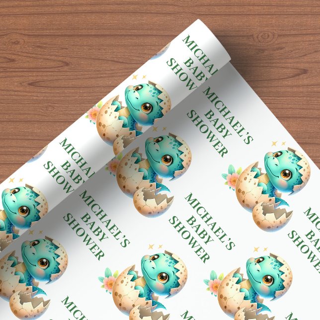 Söt kläckning Snart Inpackningspapper Baby Dino Sh Presentpapper (Hatching Soon Wrapping Paper Baby Dino Shower Decor)