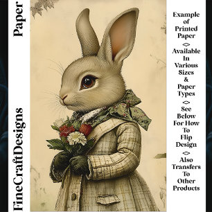 Söt Klädd Kanin, Blommor CK4 Scrapbookpapper