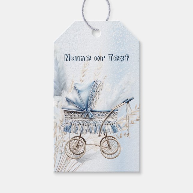 Söt Klassisk Babysäng Blå Blommig Vacker Presentetikett (Framsidan)