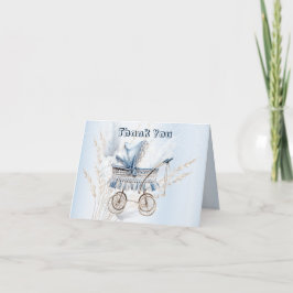 Söt Klassisk Babysäng Blå Blommig Vacker Tack Kort