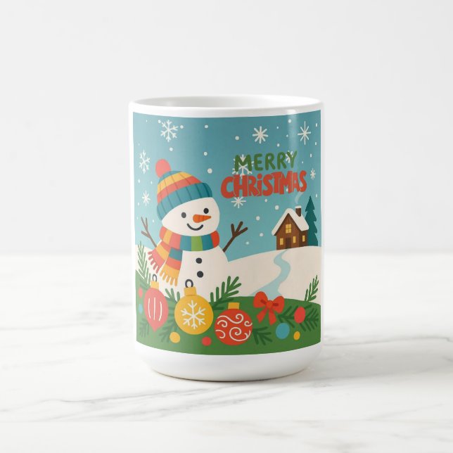 Söt, klassisk glad jul snöman kaffemugg (Center)