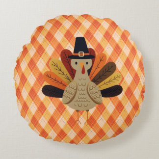 Söt, klassisk/retro Thanksgiving-kyckling Rund Kudde