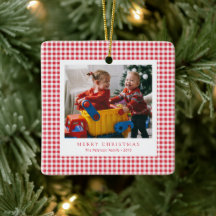 Söt klassisk röd gingham familjefoto jul
