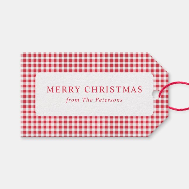 Söt Klassisk Röd Gingham Jul  Presentetikett (Framsidan (Horisontell))