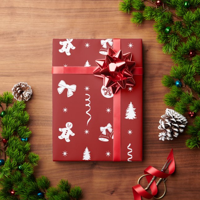 Söt Klassisk Röd & Vit Pepparkakjul Presentpapper (Julgåva)