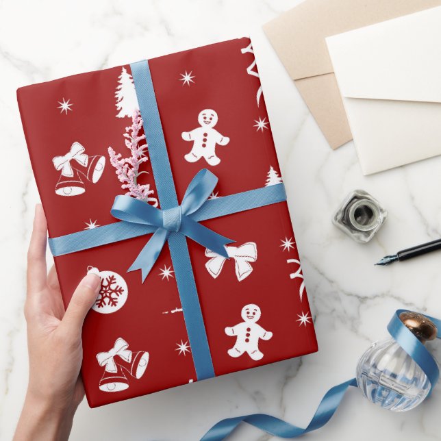Söt Klassisk Röd & Vit Pepparkakjul Presentpapper (Gifting)