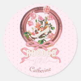 Söt Klassisk Rosa Rococo Flicka Rosor Båge Skor Na Runt Klistermärke