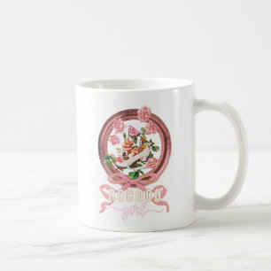 Söt Klassisk Rosa Rokoko Flickan Rosor Båge Skor N Kaffemugg