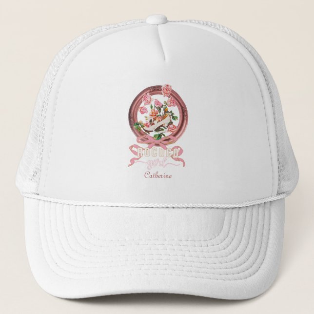 Söt klassisk rosa rokokoflicka ros båge sko namn keps (Framsida)