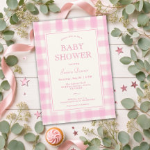 Söt Klassisk Rosa Rutig Handritad Baby Shower
