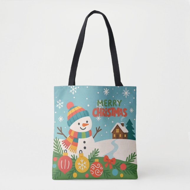 Söt, klassisk snöman god jul tygkasse (Framsida)