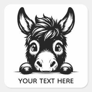 Söt klistermärke med nyfiken åsna och egen text