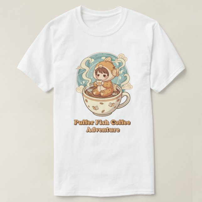 Söt Klotfisk Kaffe & Läsande Konst T Shirt (Design framsida)