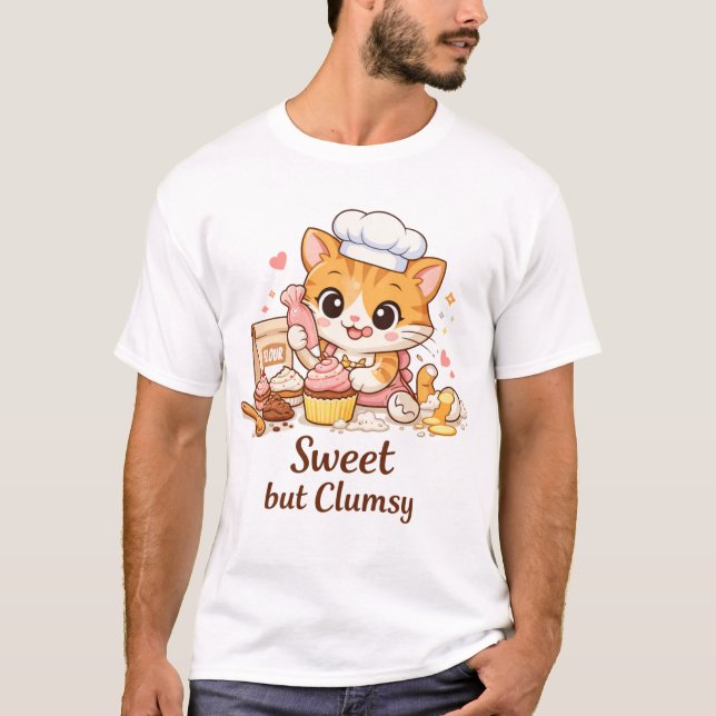 Söt Klumpig Katt som Bakrar Cupcakes T Shirt (Framsida)