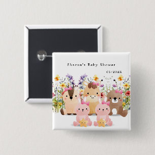 Söt knapp för baby shower   Djur och vilda blommor