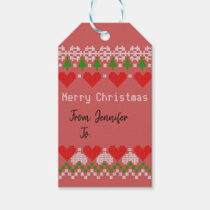 Söt Knittrådarn Skriv ut X Mas Sticka Mönster Red Presentetikett