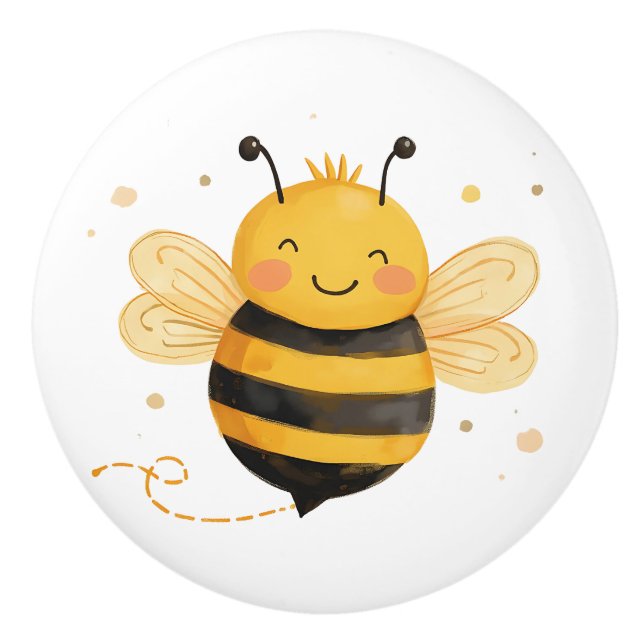 Söt knubbig humla "Bee Happy"  Knopp (Framsidan)
