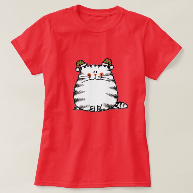 Söt knubbig katt med två julhattar t shirt (Design framsida)
