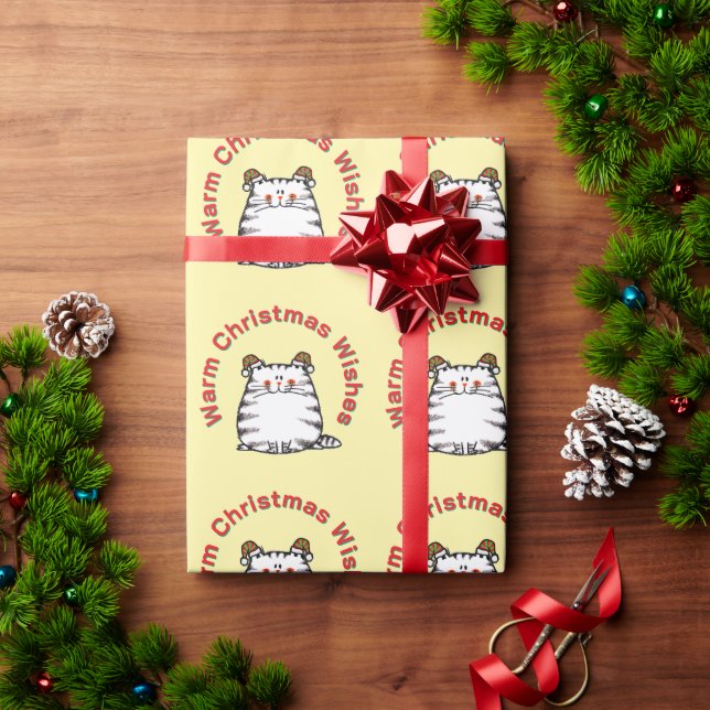 Söt knubbig katt två julhattar varma önskningar presentpapper (Julgåva)