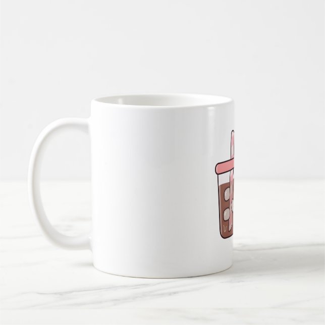 Söt knubbig panda björn som kramar om iskaffe kaffemugg (Vänster)
