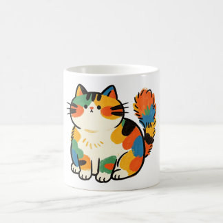 Söt, knubbig sittande katt Handritad kaffemugg